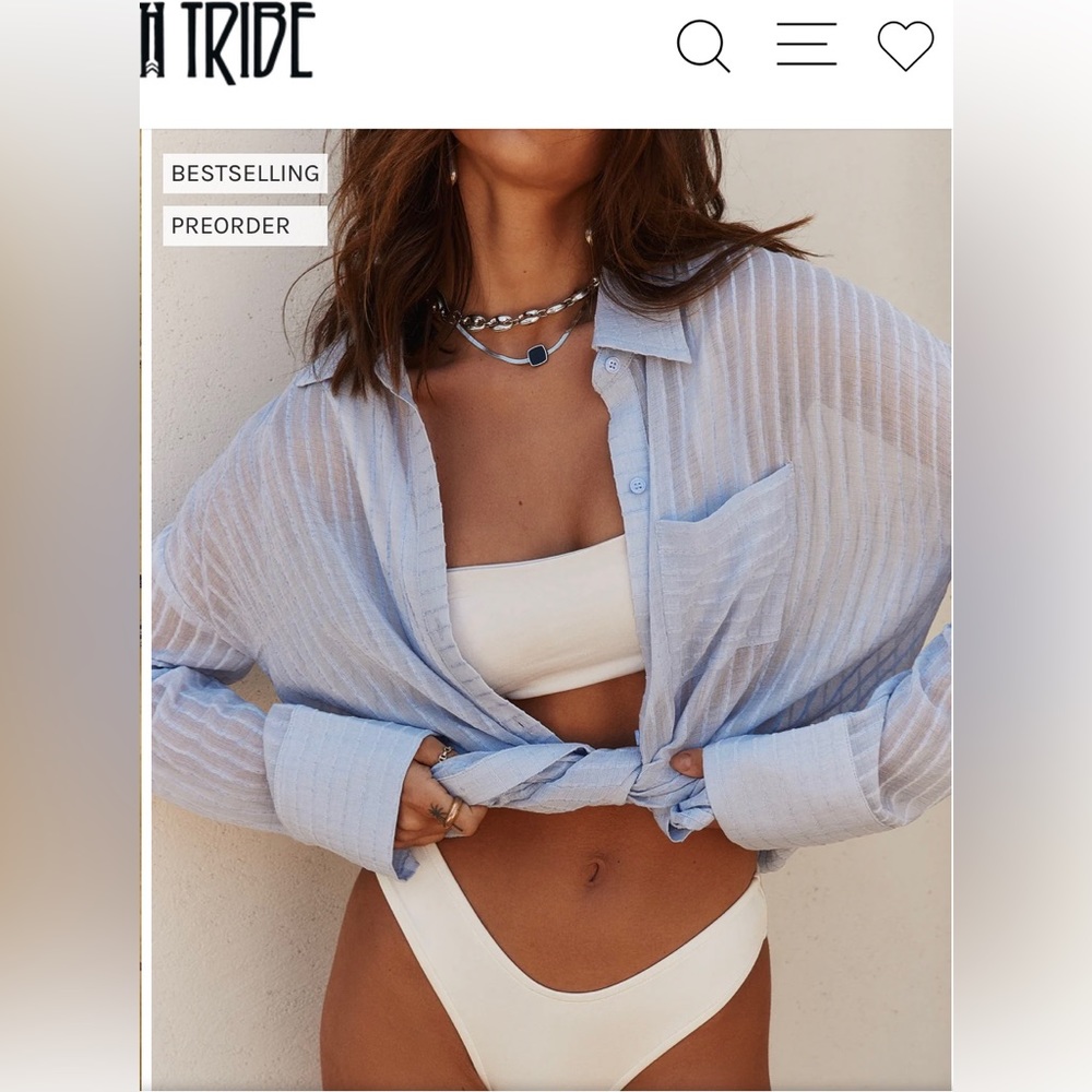 12th tribe SAO PAULO SHEER BLUE BUTTON UP TOP